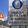 Catene da neve a bordo: dal 15 ottobre scatta l'obbligo in Costa d'Amalfi