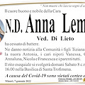 Minori piange la scomparsa della N.D. Anna Lembo, vedova Di Lieto