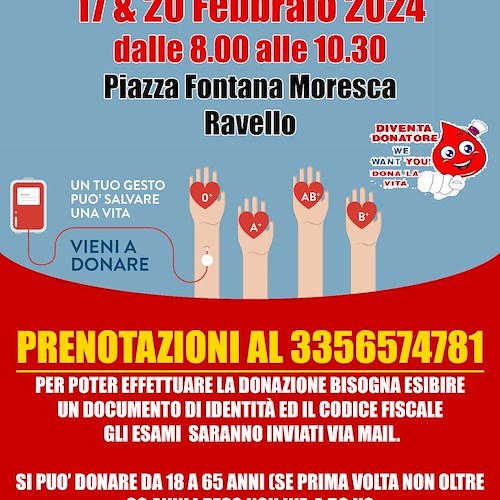 A Ravello due giornate per la donazione del sangue con l'Avis