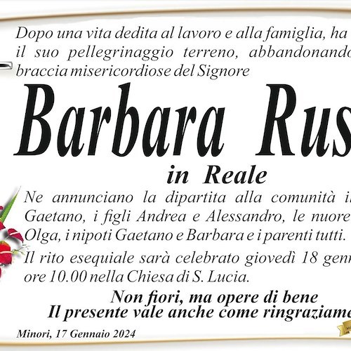 Necrologio Barbara Russo in Reale