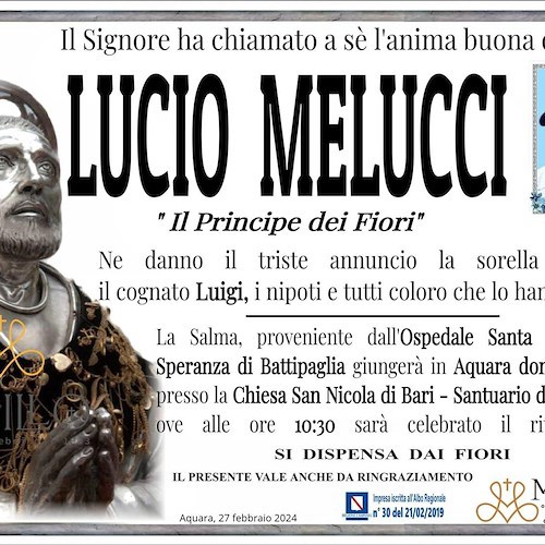 Manifesto funebre di Lucio Melucci