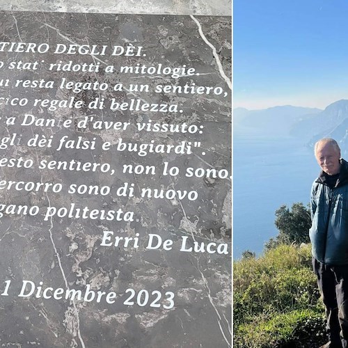 Targa con le parole dello scrittore Erri De Luca<br />&copy; Comune di Agerola