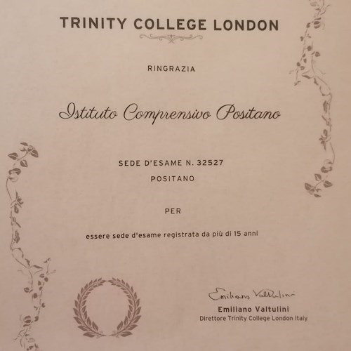 I. C. L. Porzio di Positano e Praiano riceve il riconoscimento Trinity College