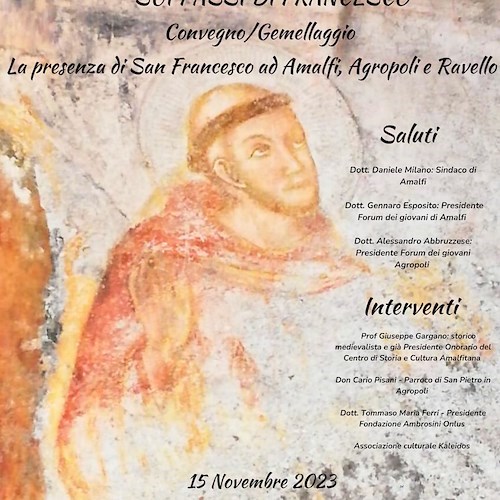 La presenza di San Francesco in Costiera Amalfitana: 15 novembre il convegno del Forum dei Giovani di Amalfi