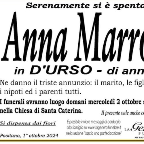 Manifesto funebre Anna Marrone