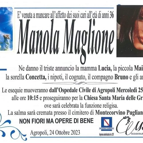 Manifesto funebre di Manola Maglione