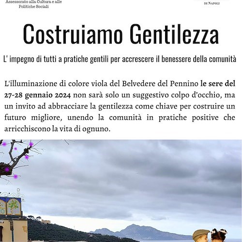 Massa Lubrense, il Belvedere del Pennino si illumina di viola per l'iniziativa Costruiamo la Gentilezza