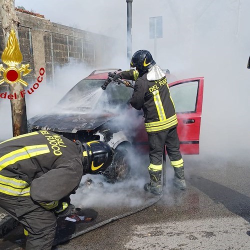 auto prende fuoco e si schianta contro un albero<br />&copy; Vigili del fuoco