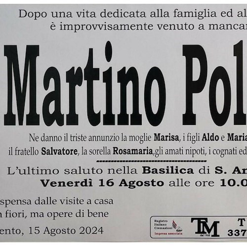 Manifesto funebre Martino Pollio