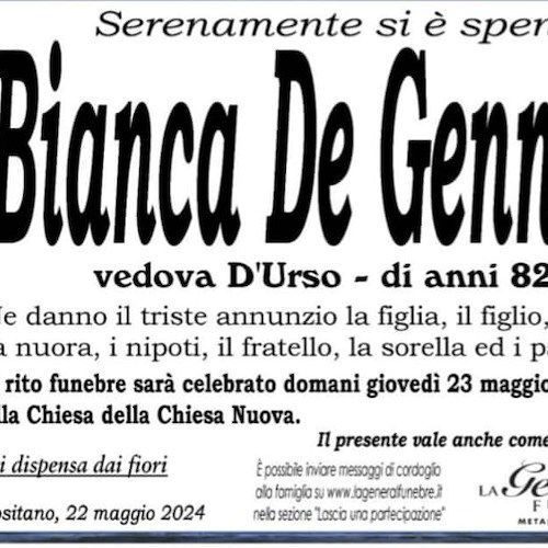 manifesto funebre Bianca De Gennaro