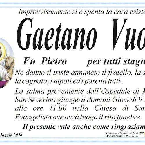 Manifesto funebre di Gaetano Vuolo