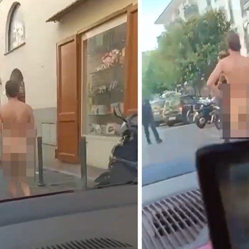 uomo nudo passeggia per le strade di Meta